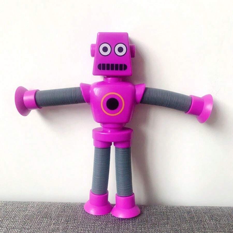 Purple Color Changeable Suction Cup Stretching Pipe Robot Stress Relief Toy, Creative Cartoon Stretchy Puzzle Office Desktop Toy Set - Purple - View 1