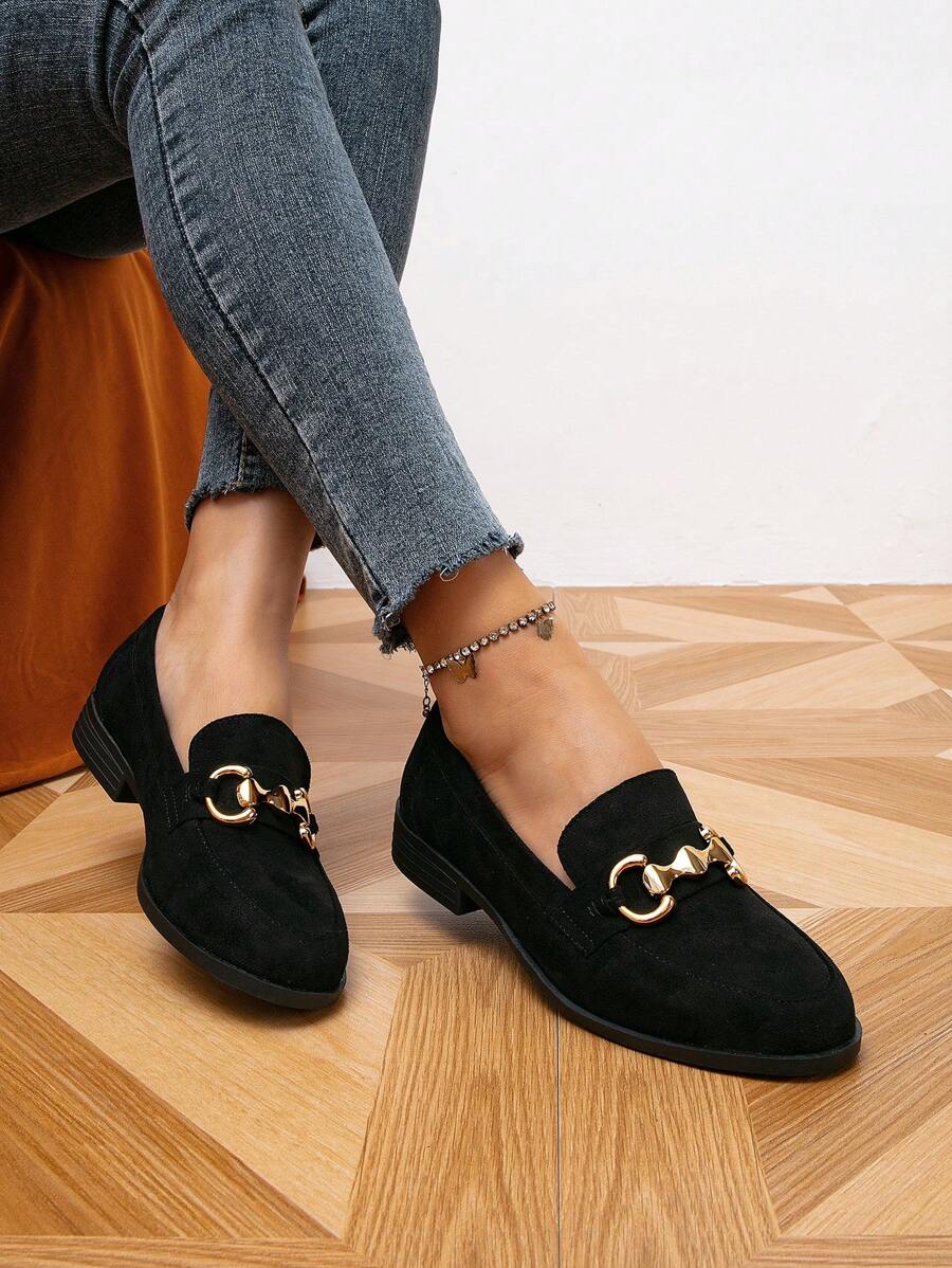 新款秋季女裝平底皮鞋 - 黑色 - 查看 1