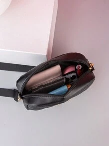 New Fashion Women's Small Square Bag, Embroidery, Pressed Pattern, Camera Bag, Cosmetic Bag, Crossbody Shoulder Bag - Black - View 5