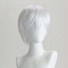 White 10 Inch Short Straight Hair Male Cosplay Synthetic Fiber Wig With Side Bangs And Fashionable Style For Role-Playing - trắng - Xem 2