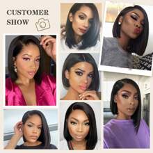 14 英寸齐肩鲍勃假发 短直发鲍勃假发 适合女士日常派对、万圣节、角色扮演、圣诞节、派对等 - 黑色 - 查看 6