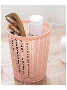 Round Pencil Holder Plastic Pen Holder Plastic Pen Container Student Desk Pen Holder Round Pencil Holder, 1 Piece Round Pencil Pot - Pink - View 5