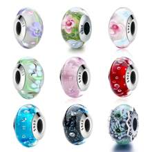 WOSTU 9 種不同款式 925 純銀歐洲穆拉諾玻璃珠適合手鍊項鍊 Diy 首飾 1 件 - 銀色 - 查看 1