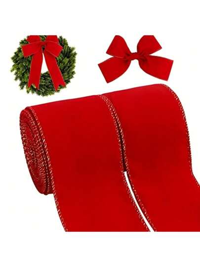 1pc Red Velvet Ribbon With Tree Decoration For Holiday Gift Wrapping Birthday