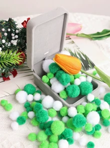 1包絨毛球用於禮品盒填充,聖誕節白色和綠色禮品盒裝飾柔軟球,禮品盒填充物
