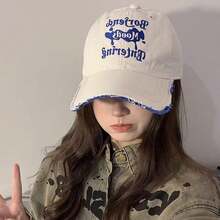 1 件男女同款情侣字母刺绣做旧复古棒球帽，户外小众造型，适合休闲、购物、街头穿着、日常使用 - 米色 - 查看 3