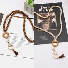 新款北歐風格木珠項鍊,帶掛繩,證件套,工作證及鑰匙扣吊飾 - 棕色 - 查看 2