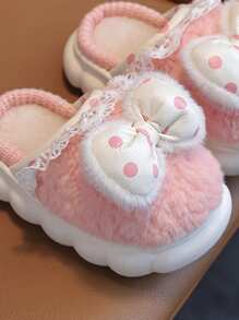 女士溫暖毛絨拖鞋,可愛蝴蝶結,冬季室內鞋履 - 粉色 - 查看 3