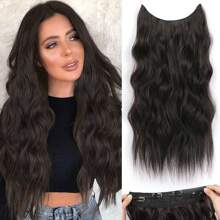 Hair Extensions/Weft 20 Inch Long Wavy Synthetic Hair With Adjustable Transparent Wire - Black - View 1