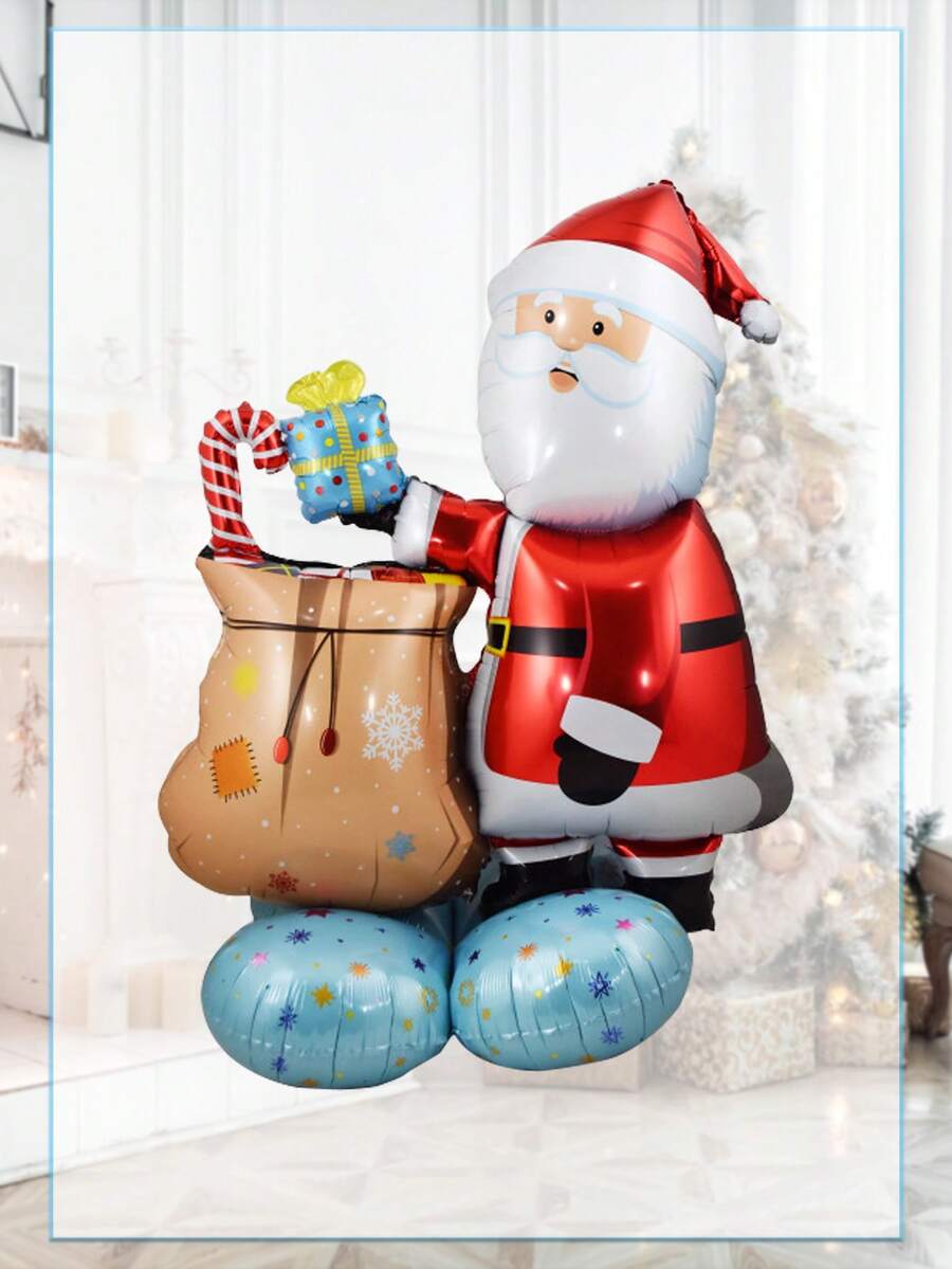 1 Pieza Globo Decorativo De Navidad Con Base De Ensamblaje Patrón De Santa Claus Regalo - Multicolor - Ver 1