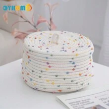 OYHOMO 1pc Woven Storage Basket With Lid Colorful Dots Decorative Basket Boho Desktop Tidy Basket For Office, Bedroom, Bathroom, White - Multicolor - View 11