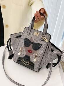 Fashionable Women's Sunglasses Printed Crocodile Pattern Tote Bag - Grey - View 1