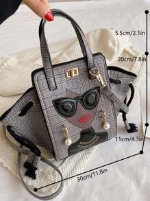 Fashionable Women's Sunglasses Printed Crocodile Pattern Tote Bag - Grey - View 4