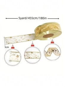 1roll Christmas Star Ribbon With Transparent Glitter Thread - Christmas Decorations, Red,Durable Polyester, Perfect For Gift Wrapping, Party Decorations, And Seasonal Celebrations, Halloween Decorations - Blue - View 9