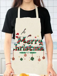 1PC Merry Christmas Elk Christmas Leaf wreath sign Pattern Apron For Kitchen Cooking Home Use - Purple - View 2