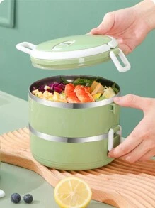 1pc Stainless Steel Round Bento Lunch Box Containers, Multi-Layer Portable Food Storage Lunchbox With Lid For Outdoor, 4 Seasons - Blue - View 8