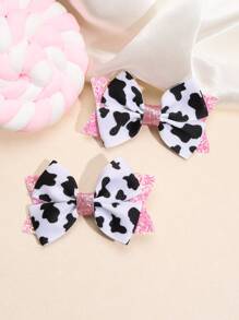2 Piezas / Paquete Lindo Clips De Cabello En Forma De Lazo Con Patrón De Vaca Negro Y Blanco Para Niños