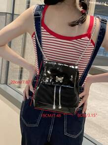 Pequeña Mochila Negra De Moda - Negro - Ver 5