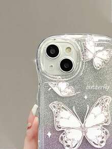 1pc Purple Butterfly Gradient Glitter Tpu Phone Case With Card Slot Compatible With Iphone - Multicolor - View 5