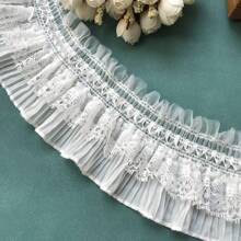 1米帶彈性、褶皺和摺疊設計的黑白色服裝、窗簾、床上用品花邊織物材料,寬度為9cm - 白色 - 查看 1