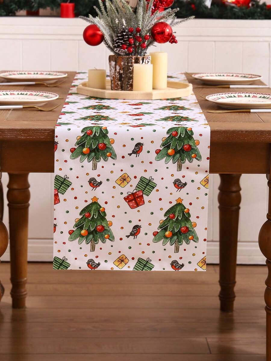 1pc Waterproof Linen Christmas Decoration Table Runner - Multicolor - View 1