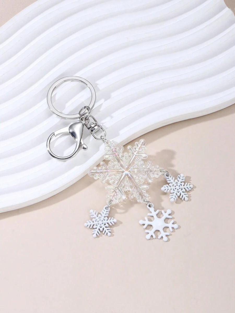 透明亞克力雪花鑰匙扣裝飾,可用於聖誕節 - 白色 - 查看 1
