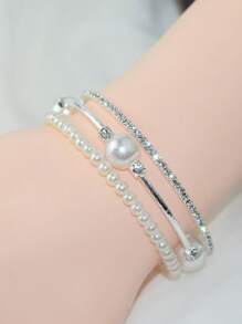 1pc Silver Water Drop Rhinestone & Faux Pearl Decor Bracelet, Suitable For Wedding, Party, And Daily Wear Elegant