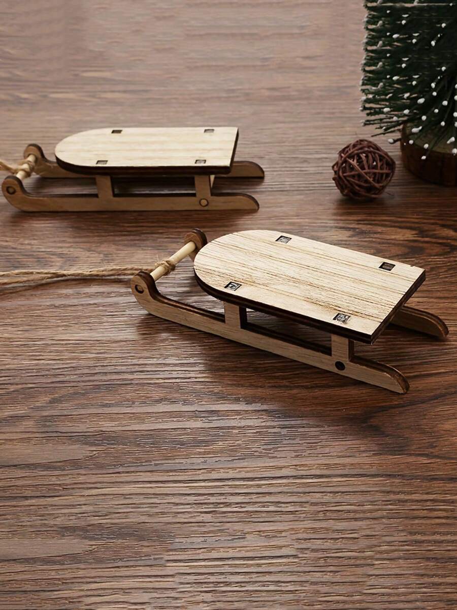 1pc Wooden Christmas Sleigh Natural Colors Party Scene Set Craft Sleigh, Party Decor, Party Supplies, Holiday Decor, Holiday Supplies,Christmas - Beige - View 1
