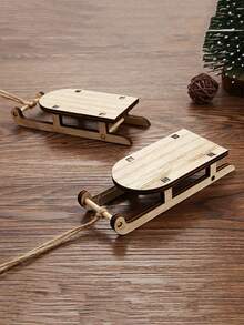 1pc Wooden Christmas Sleigh Natural Colors Party Scene Set Craft Sleigh, Party Decor, Party Supplies, Holiday Decor, Holiday Supplies,Christmas - Beige - View 5