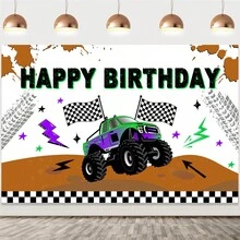 kreatwow 1 件卡车生日派对装饰卡车生日派对背景男孩卡车主题生日派对派对用品