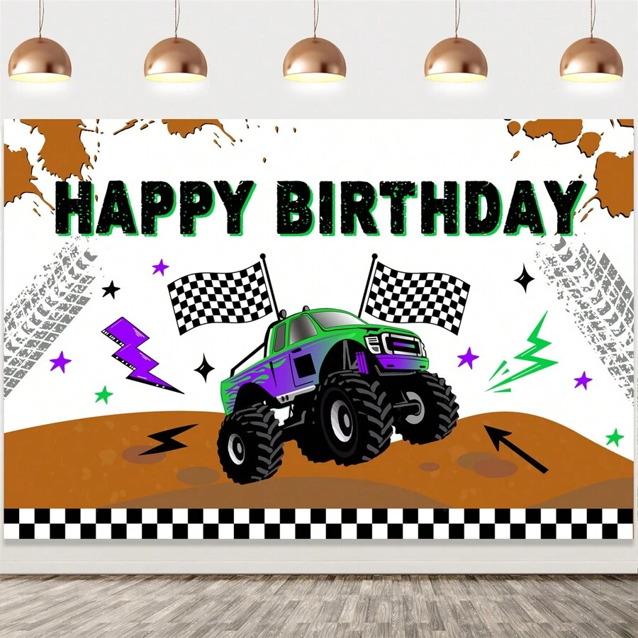 kreatwow 1 件卡车生日派对装饰卡车生日派对背景男孩卡车主题生日派对派对用品