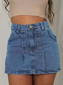 Women Denim Shorts - 中等水洗藍 - 查看 3