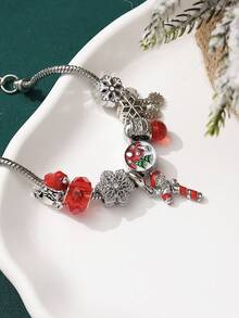 1個聖誕主題珠子和吊墜裝飾diy手鐲,附帶油畫、鑽石、雪花、棒糖、聖誕老人和燈籠元素,適合女性,派對裝飾 - 彩色 - 查看 2