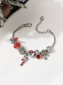 1個聖誕主題珠子和吊墜裝飾diy手鐲,附帶油畫、鑽石、雪花、棒糖、聖誕老人和燈籠元素,適合女性,派對裝飾 - 彩色 - 查看 3