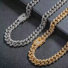 Cadenas Cubanas Diamantada Hombre Gargantillas Oro Zirconia - Dorado - Ver 7