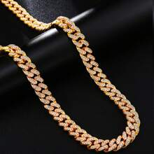 Cadenas Cubanas Diamantada Hombre Gargantillas Oro Zirconia - Dorado - Ver 6