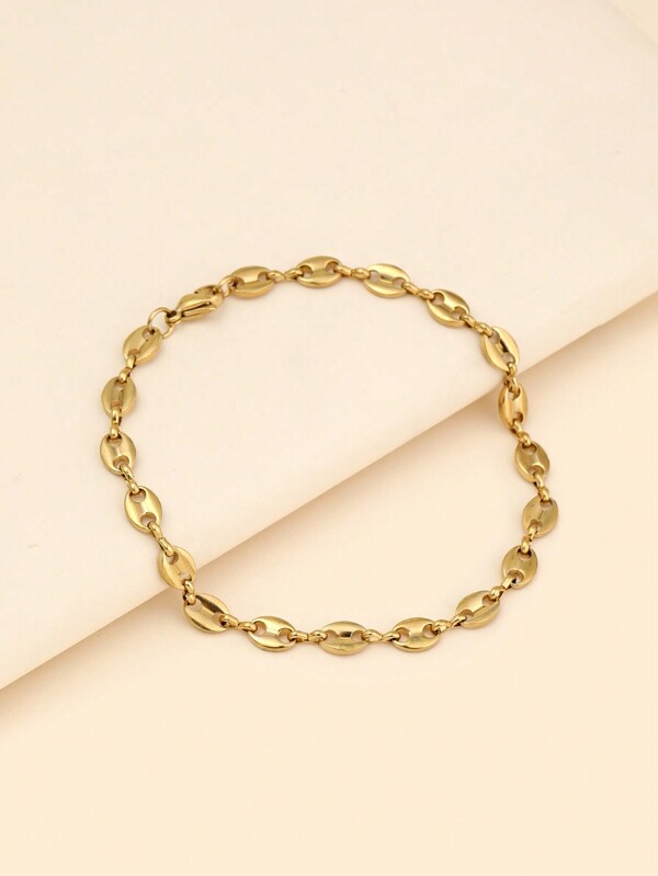 1pc Gold-tone Fashionable Stainless Steel Coffee Bean Shaped Pendant Necklace, Suitable For Men's Daily Wear