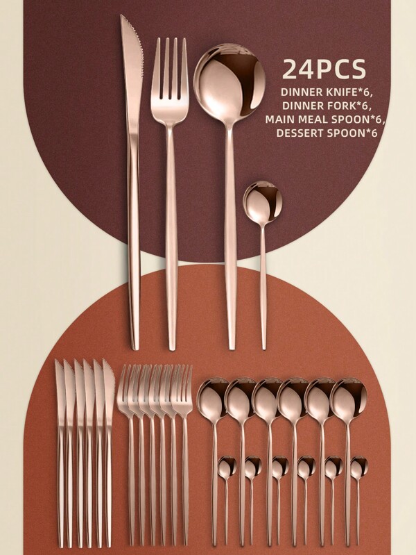 24-Piece Stainless Steel Hotel Western-Style Cutlery Set, Includes Knife, Fork, Spoon, Tea Spoon,Kitchen,Christmas Gift,School Supplies