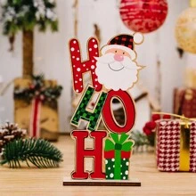 1pc Diy Cartoon Santa Claus Wooden Table Decoration, Colorful, Letter & No Face Doll Character Design, For Home, Gifts, Scenes & Props, - Multicolor - View 1