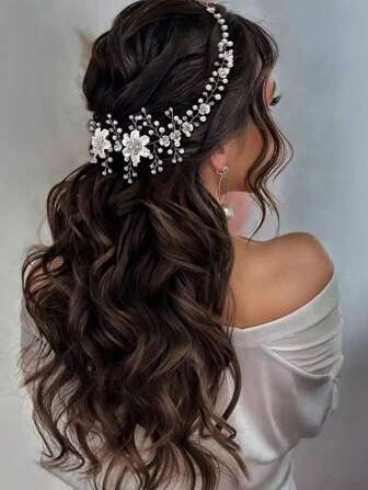 1 pieza Diadema de novia de boda con perlas falsas blancas hecha a mano, diadema elegante con cuentas trenzadas suaves, accesorios para el Día de San Valentín