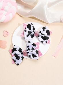 2 Piezas / Paquete Lindo Clips De Cabello En Forma De Lazo Con Patrón De Vaca Negro Y Blanco Para Niños