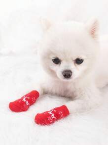 Calcetines Navideños Para Mascotas, Calcetines Estampados Con Dibujos Animados Bonitos Para Perros, Cubierta Para Pies - Rojo - Ver 3