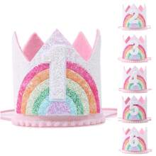 彩虹皇冠,適用於半歲、1歲、2歲、3歲、4歲、5歲、6歲生日派對 - 閃閃發光的生日皇冠,兒童生日派對帽子,嬰兒生日派對道具,皇冠生日裝飾,小女孩髮飾派對 - 多彩 - 查看 1