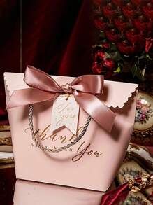 2入組/包禮品派對小標籤串裝飾蝴蝶結手提盒 - 粉色 - 查看 1