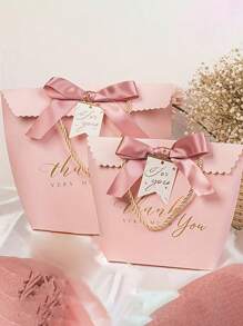2入組/包禮品派對小標籤串裝飾蝴蝶結手提盒 - 粉色 - 查看 2