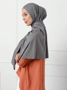 1pc Women Turban Classic Plain Color Scarf Style Headband Casual Women Hijab For Abaya - Dark Grey - View 2