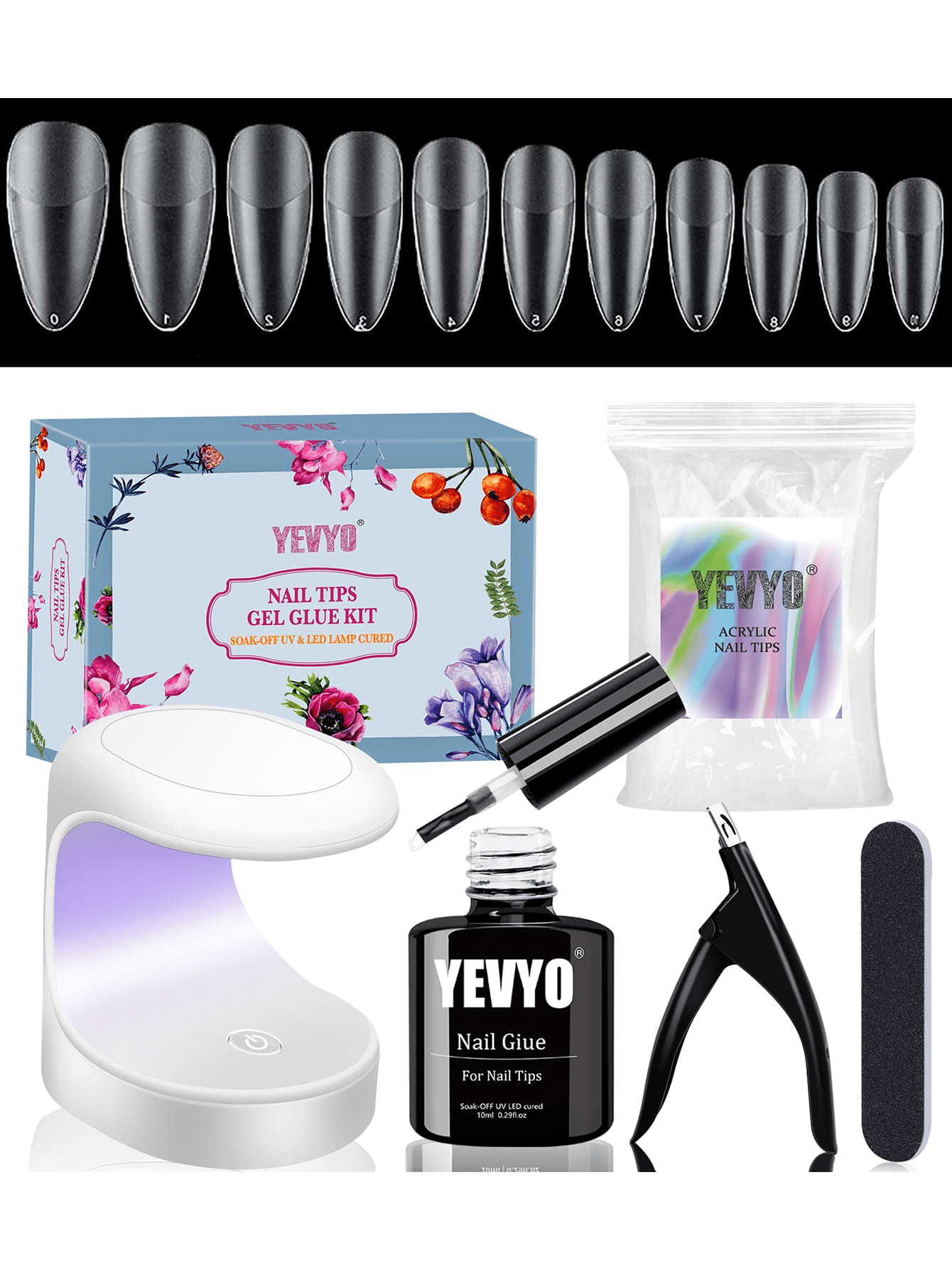 YEVYO 500 PCS Matte Almond Press on Nails Tips Kit with 2 In 1 Nail