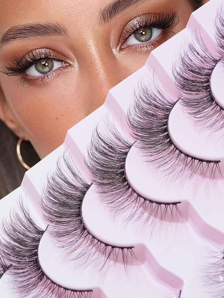 7 对全假睫毛 3D 立体鱼尾眼细长狐狸眼仿貂猫眼造型斜翼尾细长条状睫毛，0.5-1.6 厘米