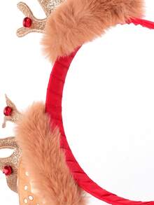 1 件圣诞派对女士毛绒鹿角头带，可爱驯鹿发饰装饰，适合秋冬发箍 - 紅色 - 查看 5