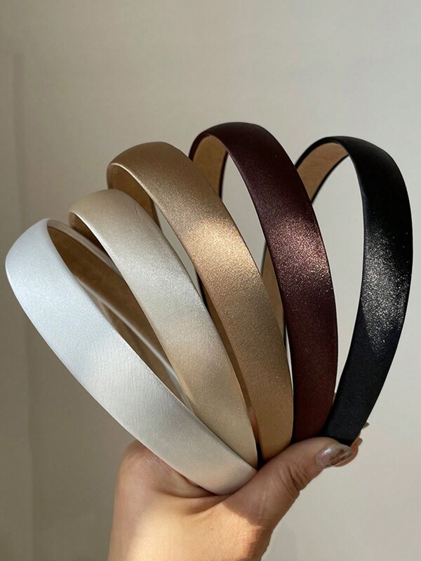Set de 5 aros para el cabello de satén suave y sólido de estilo vintage para damas, en colores blanco, marrón y negro. Accesorios de cabello elegantes y versátiles, adecuados para uso diario, lavado, maquillaje, diadema y vinchas